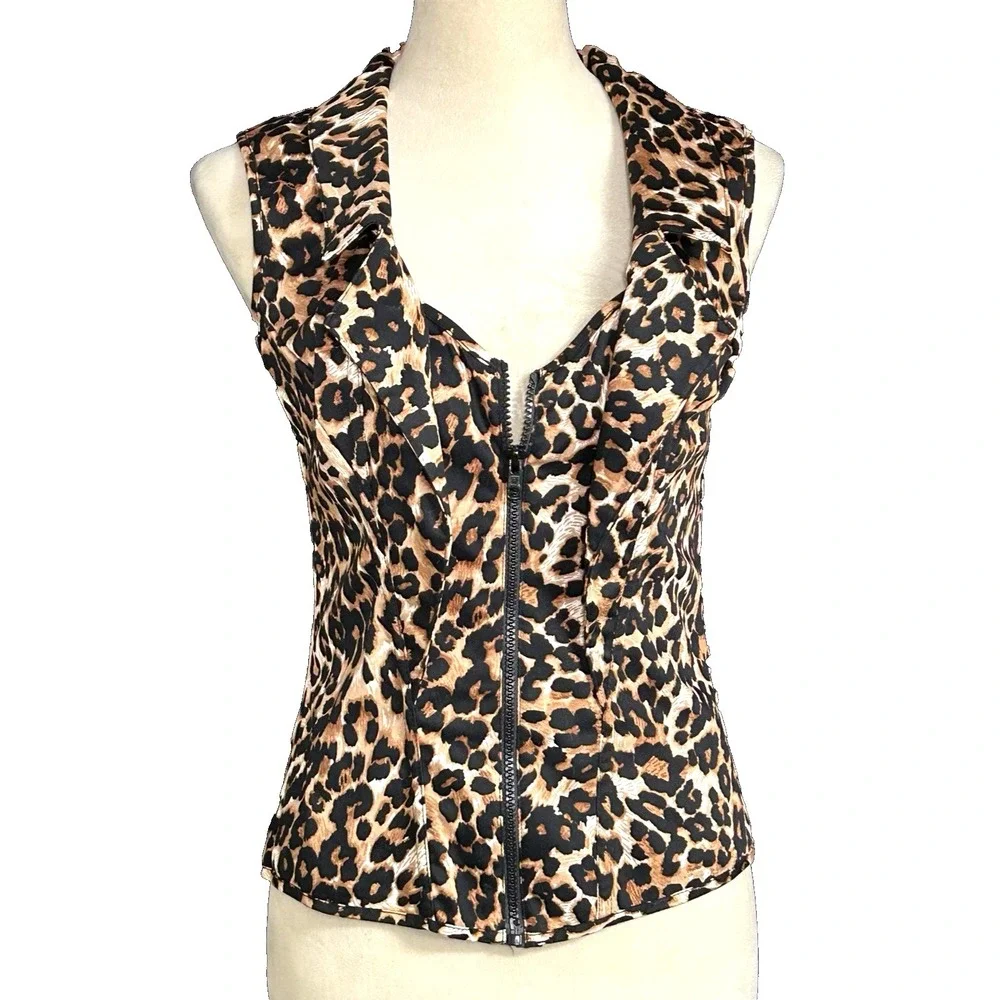 AWESOME Y2K Shirley of Hollywood Leopard Print True Corset Top Boning Zip 38 - Picture 10 of 16